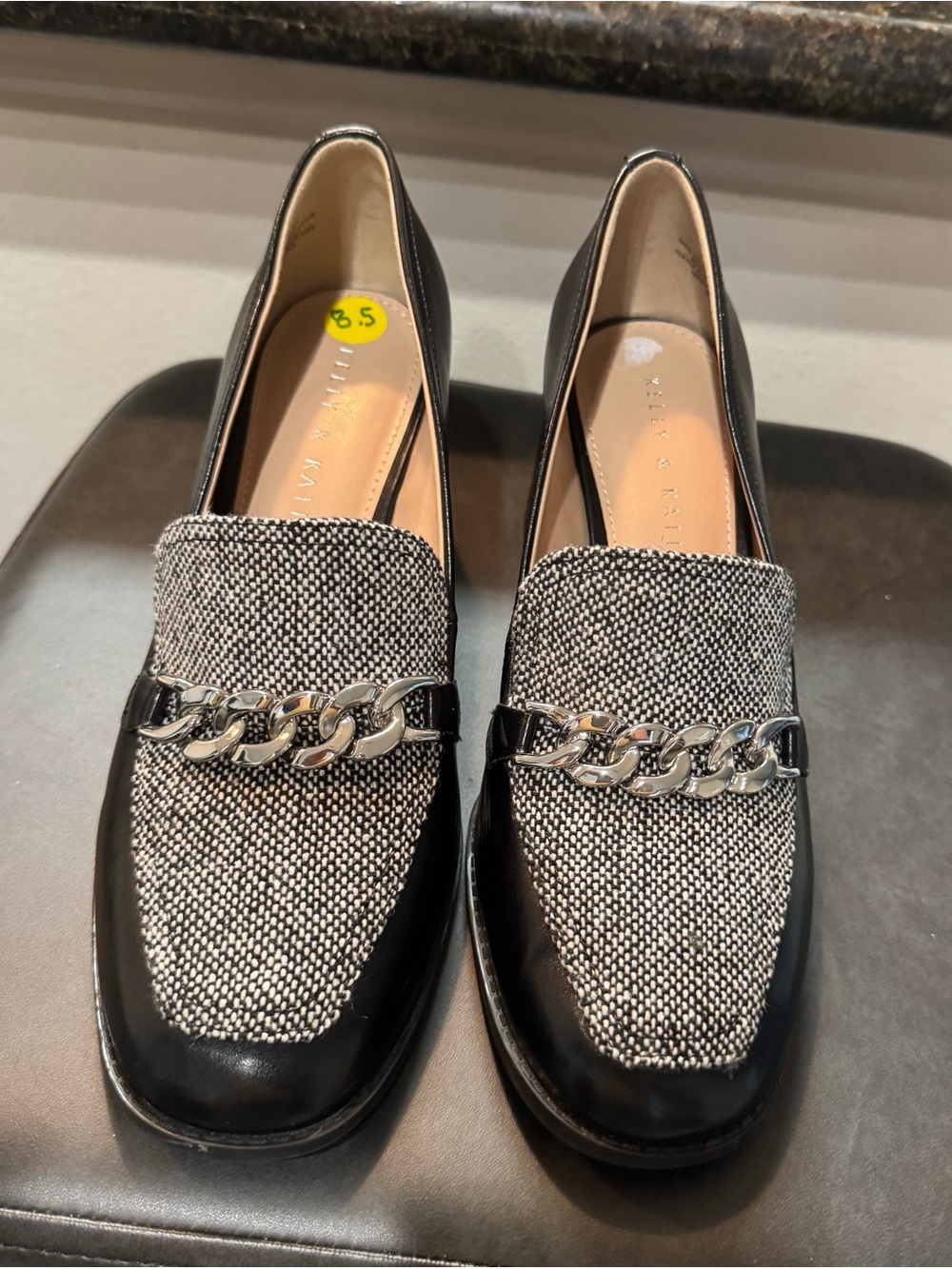 Kelly & Katie Black Loafers with Silver Chain Detail